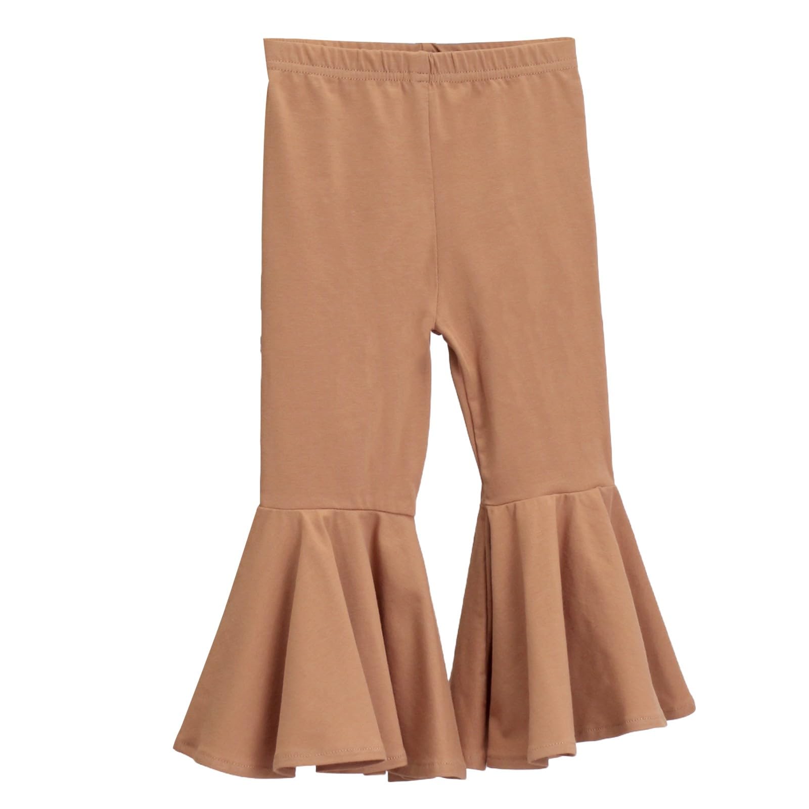 Toddler Baby Girls Ruffle Leggings Bell Bottom Pants High Waist Solid Stretch Yoga Trousers Cotton (Coffee, 1-2 Years)