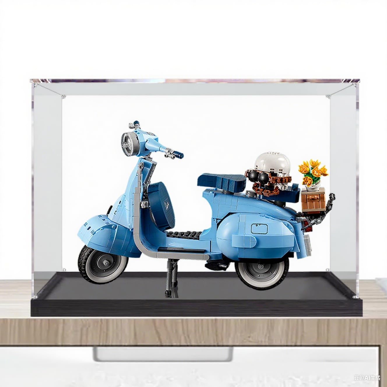 Transparent Acrylic Display Case for 10298 Vespa 125 Scooter - Dustproof Showcase Box with Black Base, Ideal for Collectors (Model Not Included) (3mm)