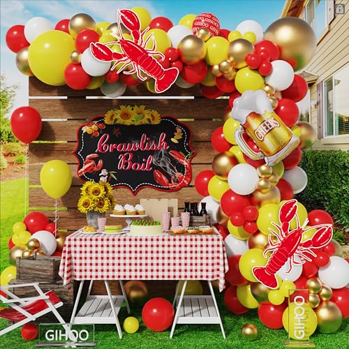 GIHOO Crawfish Boil Party Supplies 145pcs Crawfish Balloon Arch Garland Kit with Inflatable Crawfish Beer Mylar Balloons for Crawfish Boil Birthday Party Decoration by GIHOO - Used condition - US$12.85