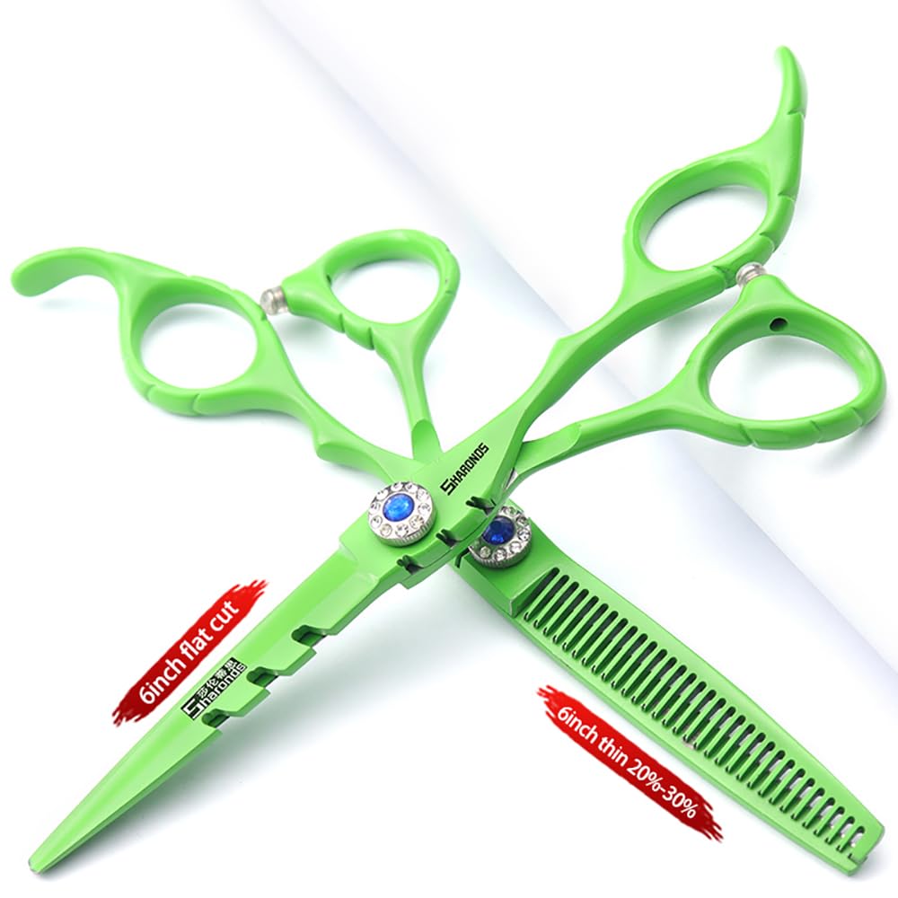 SHARONDS 6 Inch 440C High Hardness Stainless Steel Hair Scissors Hair Salon Hair Stylist Cutting Thinning Tool Barber Special (scissors set) (6 inch 2pc-C)