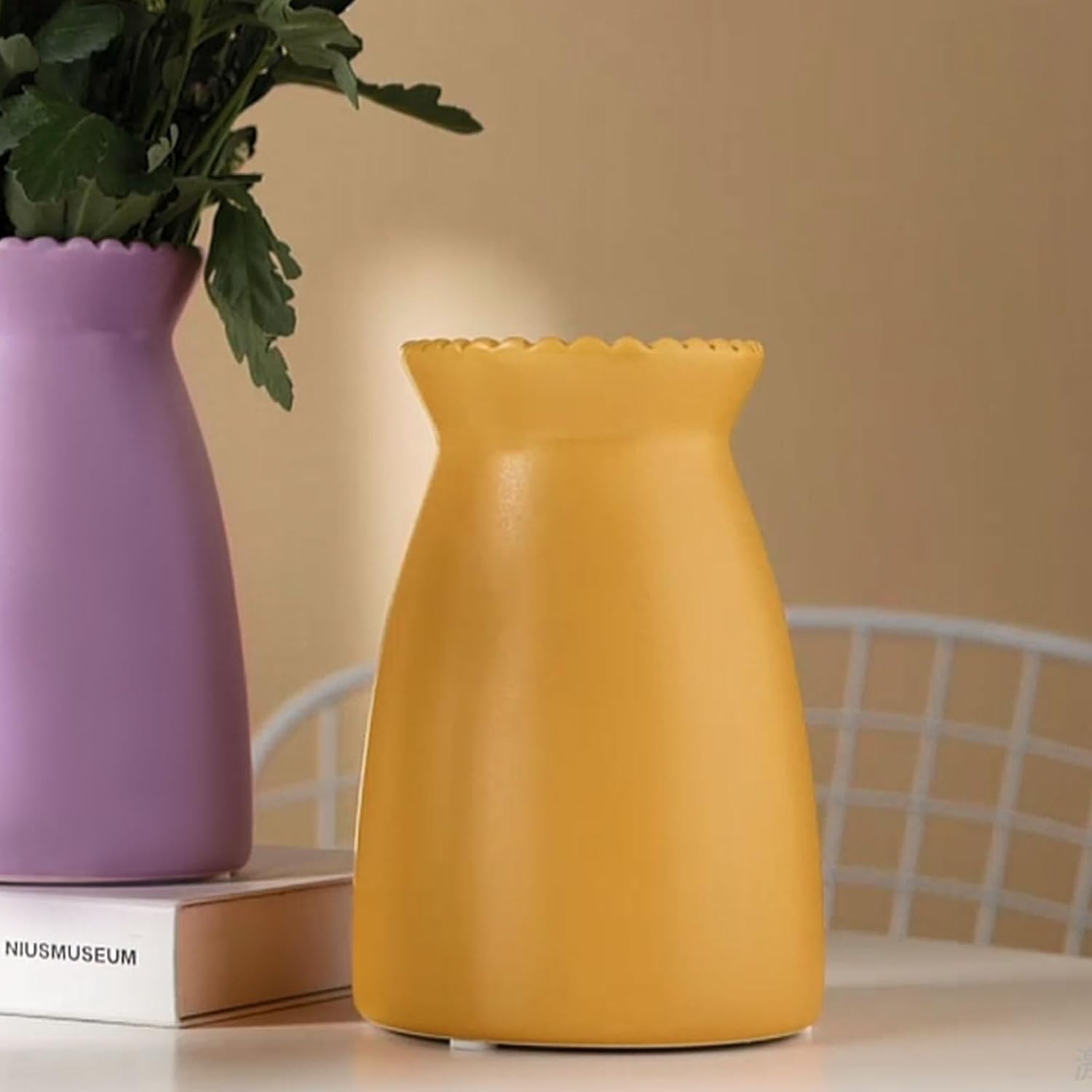 hjn Yellow Flower Vase – Minimalist Ceramic Vase, Decor Vases for Flowers/Centerpieces/Table/Office/Living Room/Bookshelf/Mantel/(Yellow) - Image 7