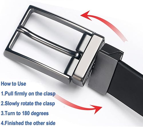 Miniatura 4 de Cinturón de cuero reversible para hombre, cinturón de 1 14 pulgadas de ancho, cinturones de cuero para jeans