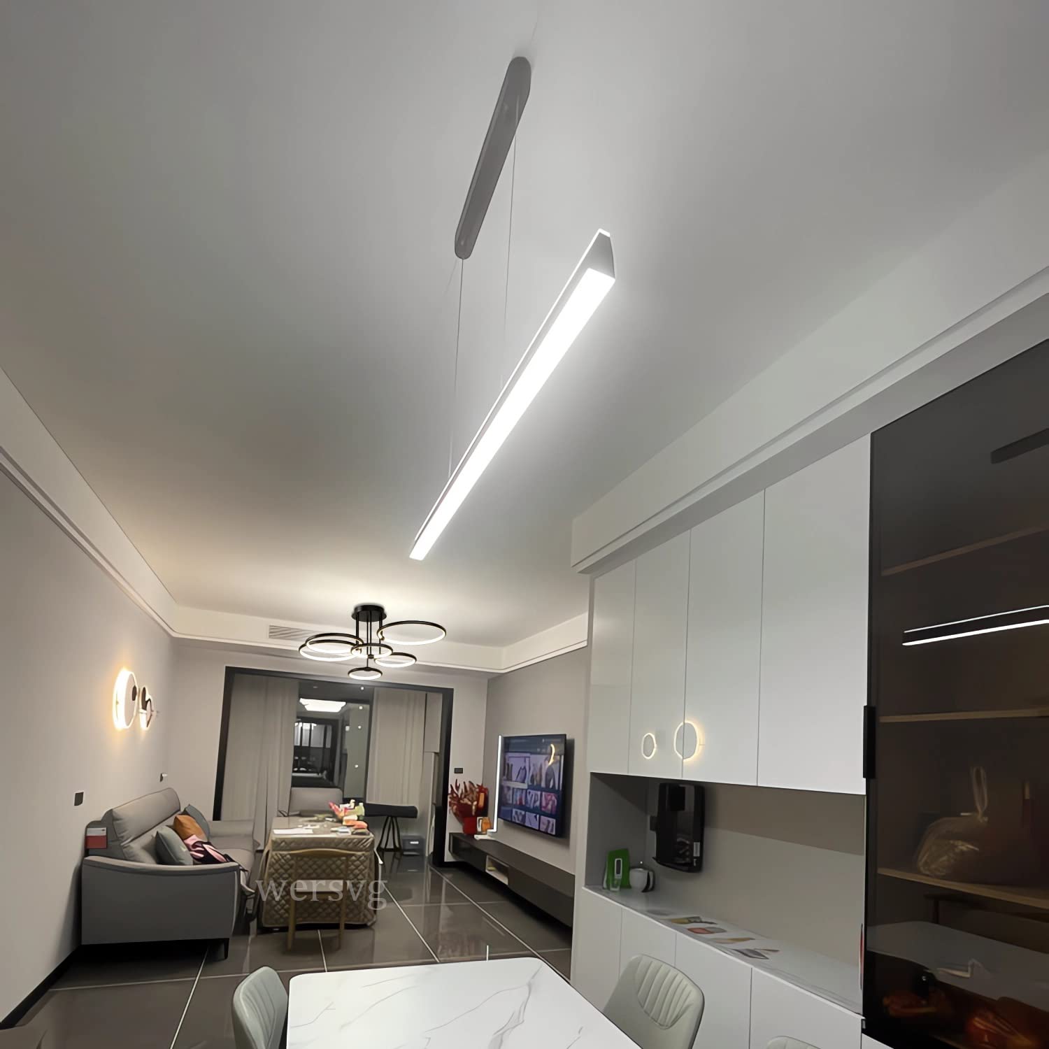 Lampa wisząca do jadalni, ściemniana lampa wisząca LED z pilotem, długi żyrandol biurowy, lampa wisząca z regulacją wysokości do biura, jadalni, gabinetu, lampy do salonu (czarny, L80cm/40W)