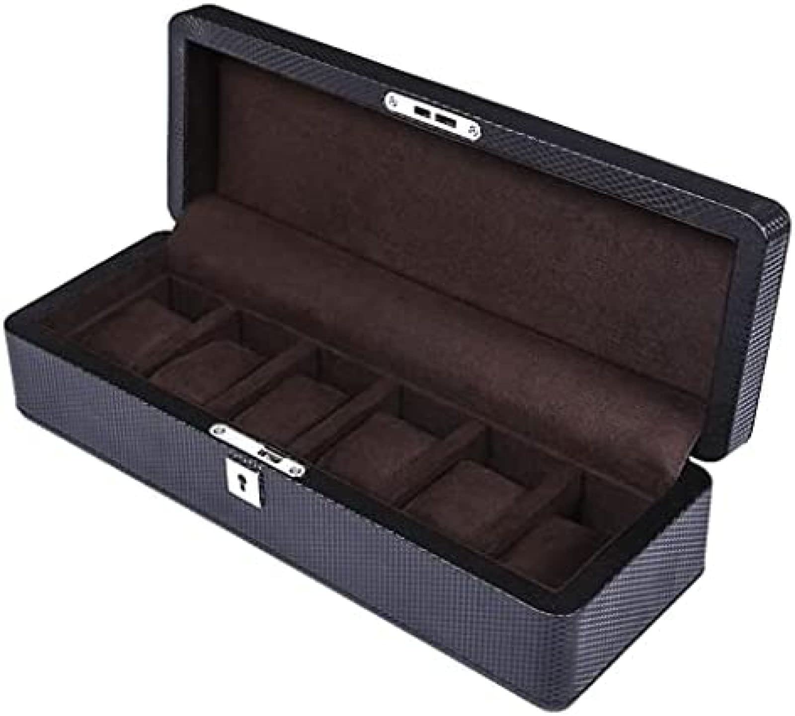 YNBSHGAA 6 Slot Leather Watch Box Display Case Organizer Jewelry Storage Box with Lock It's The for Friends,Beige,34.5×12×9cm,Brown-34.5×12×9cm