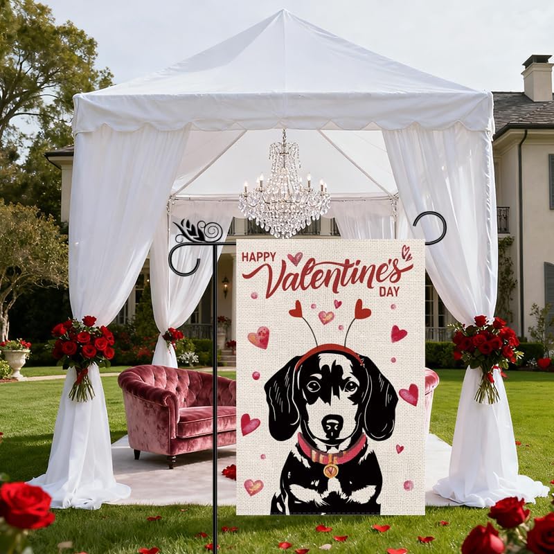 Welcome Valentine's Day Garden Flag Dachshund Dog Love Heart Vertical Double Sided Garden Flag Holiday Outside Yard Decoration Anniversary Wedding Farmhouse Valentines Day Decor 12.5 x 18 Inch - Image 6