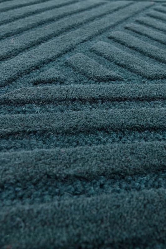Image of Hand Tufted Modern Design Exported Collection High Low Pattern Wool Carpet for Living Room, Bedroom & Hall (Teal, 15 x 20 Feet)