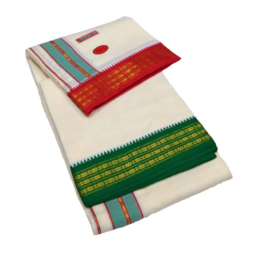 mps cotton cool men's 9x5 cotton dhoti+towel attached set (Cream) 100% cotton Solid Men Dhoti-picture-19