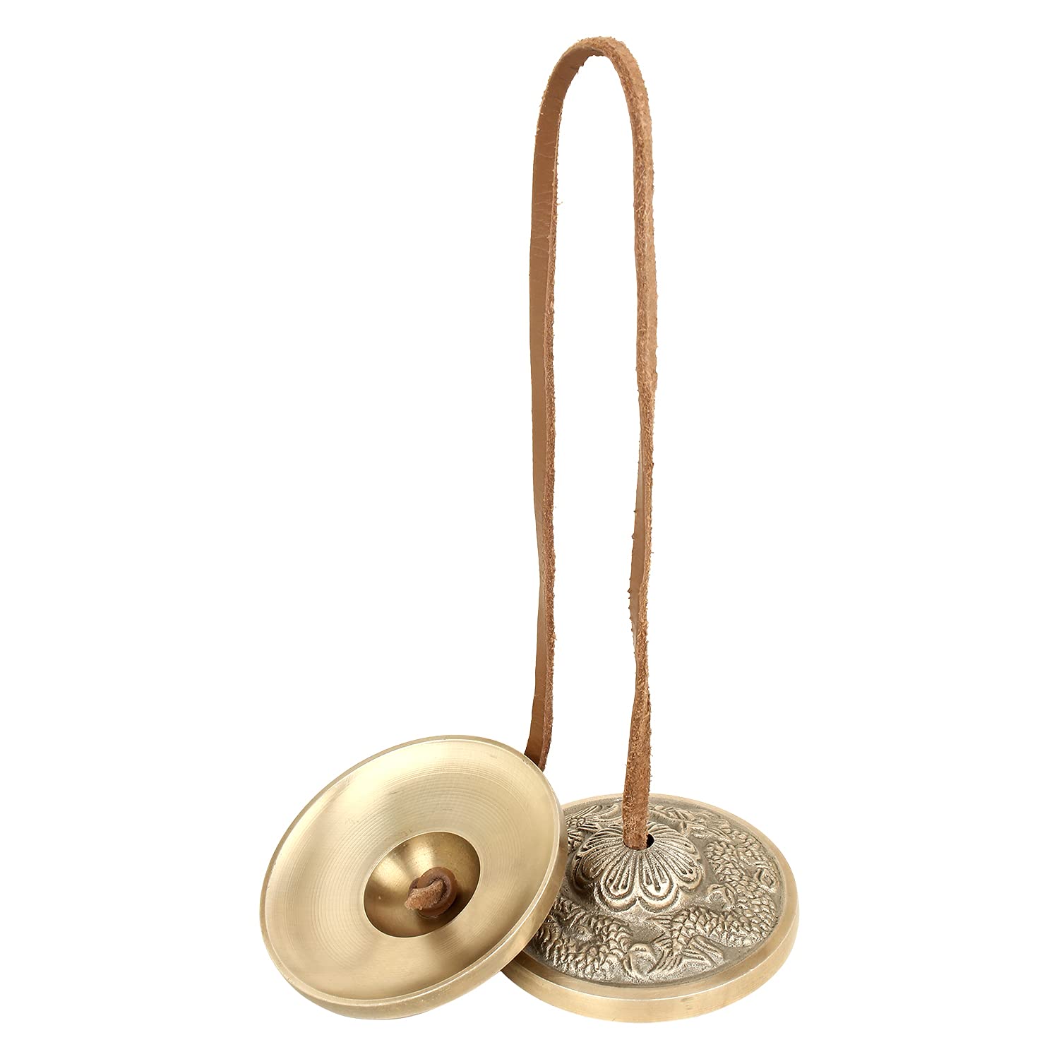 Ajuny Campanas Tibetanas Tingsha de Latón para Meditación y Yoga – Manjira Budista con Dos Dragones en Relieve, Sonido Claro y Resonante, Timbre Largo, 6 cm, Hechas a Mano, Set de 2