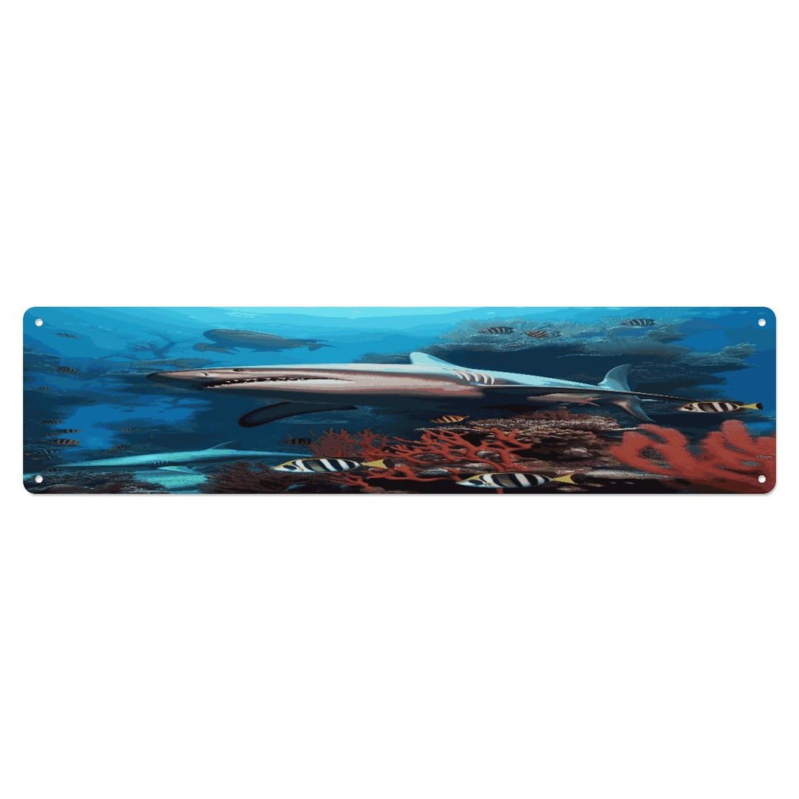 Adfgyerh Style Submarine Shark Coral Wall Decor Aluminum Waterproof. Plaque, Practical Gift,Sign 15.7X3.9 Inch Poster,For Home, Office, Business, Garage– Indoor/Outdoor