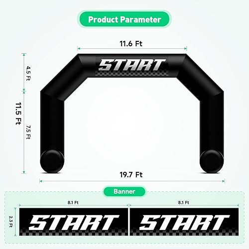 Miniatura 4 de Arco inflable de 20 pies con pies en forma de T y soplador, arco inflable hexagonal con pancartas intercambiables de línea de iniciometa para