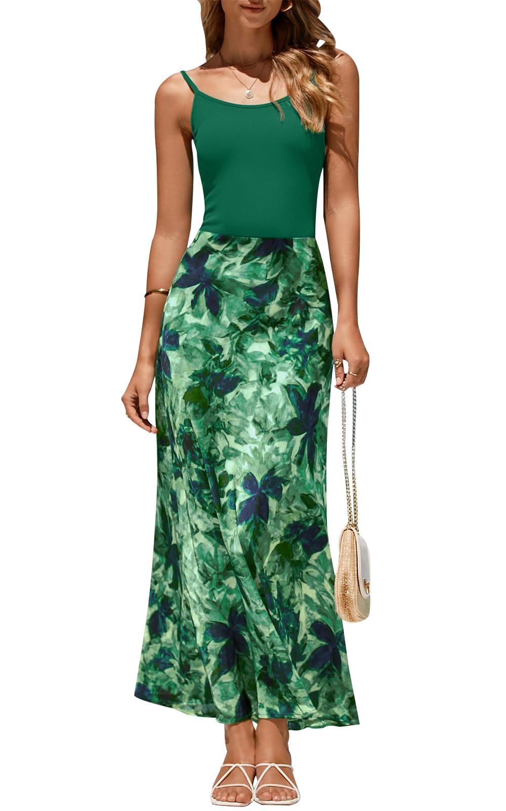 PRETTYGARDEN Spaghetti Strap Tank Top Summer Sets Women 2 Piece Outfits Floral Maxi Skirts for Women Trendy Beach Vacation