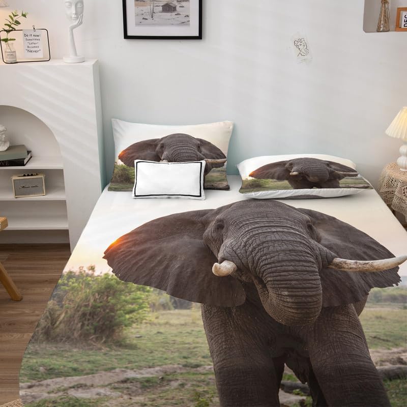 Miniatura 4 de Sábanas de elefante tamaño Queen  Juegos de sábanas y fundas de almohada de animales 3D  Lujoso 100% microfibra, estampado de alta cantidad de