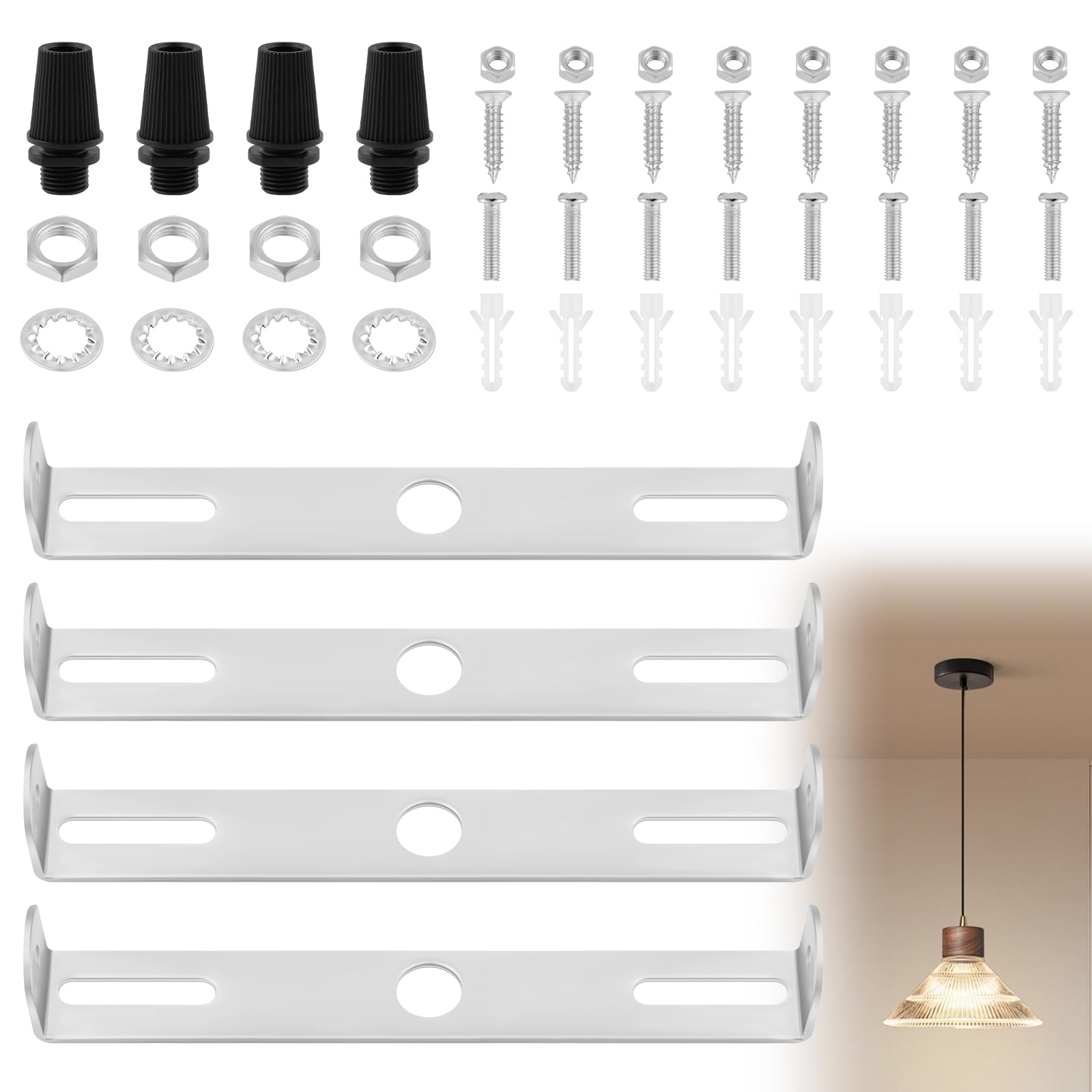 AUAUY 4PCS Chandelier Bracket, 115mm Ceiling Light Plate Kit with Screw Washer Nut Rubber Stopper Expansion Tube, Ceiling Light Fixture Bracket for Home Office Install Various Types of Lights
