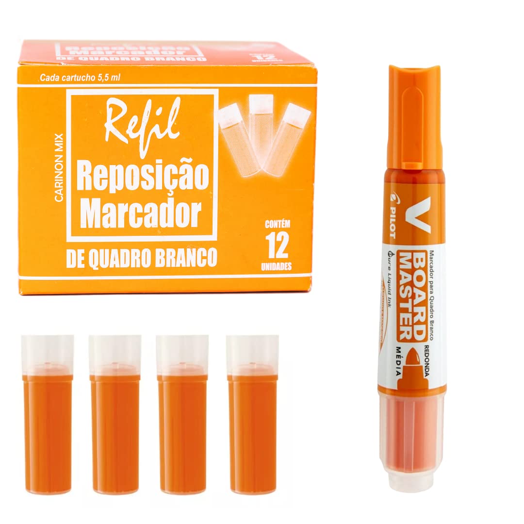 Pincel marcador de quadro branco Pilot V Board Master Laranja + 12