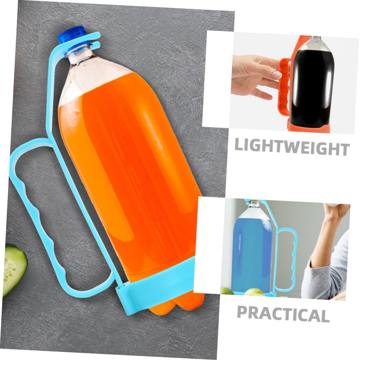 2Pezzi Maniglia Per Bottiglie Di Bevande Stabilizzatore Ergonomico Per Sodas E Acqua Per Picnic E Campeggio - Impugnatura Antiscivolo Arancione E Blu