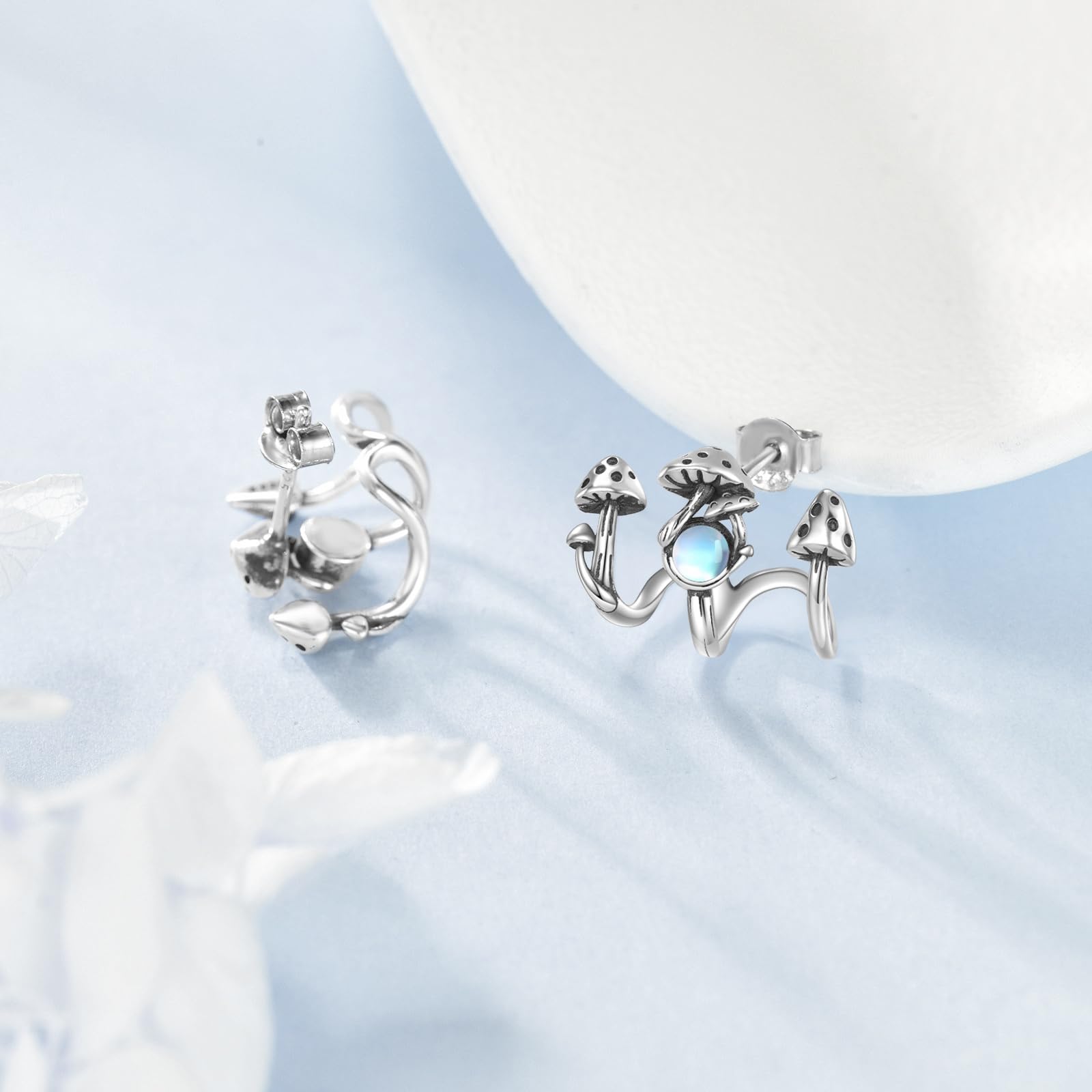 Pilz Klaue Ohrstecker S925 Sterling Silber Mondstein Pilz Ohrringe Pilze Ohr Manschette Schmuck Geschenke für Frauen Mom