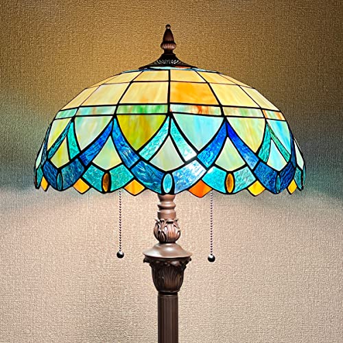 Thatyears Tiffany Floor Lamps Blue Songs Style Stained Glass 16X16X65 Inches Antique Pole Standing Reading Lamps Decor Living Room Bedroom Home Office #TOP2
