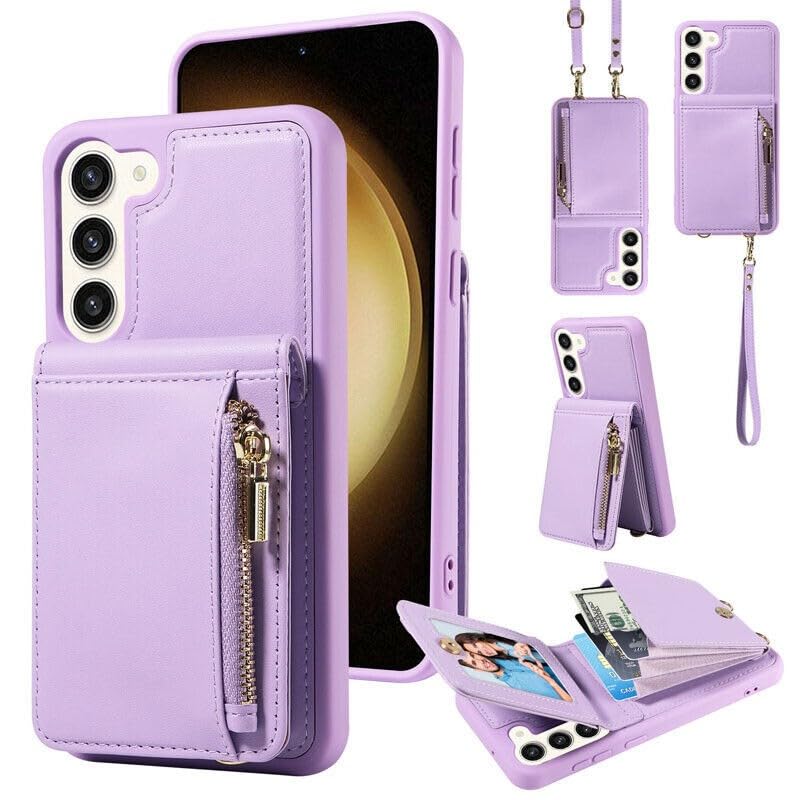 Coque Samsung S22 Plus violette anti-choc avec rangement sécurisé en cuir