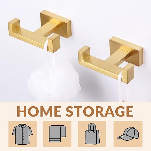 Miniatura 2 de APLusee Paquete de 2 ganchos dobles para toallas de baño, soporte cuadrado de doble capa de acero inoxidable sólido, moderno para baño y cocina,