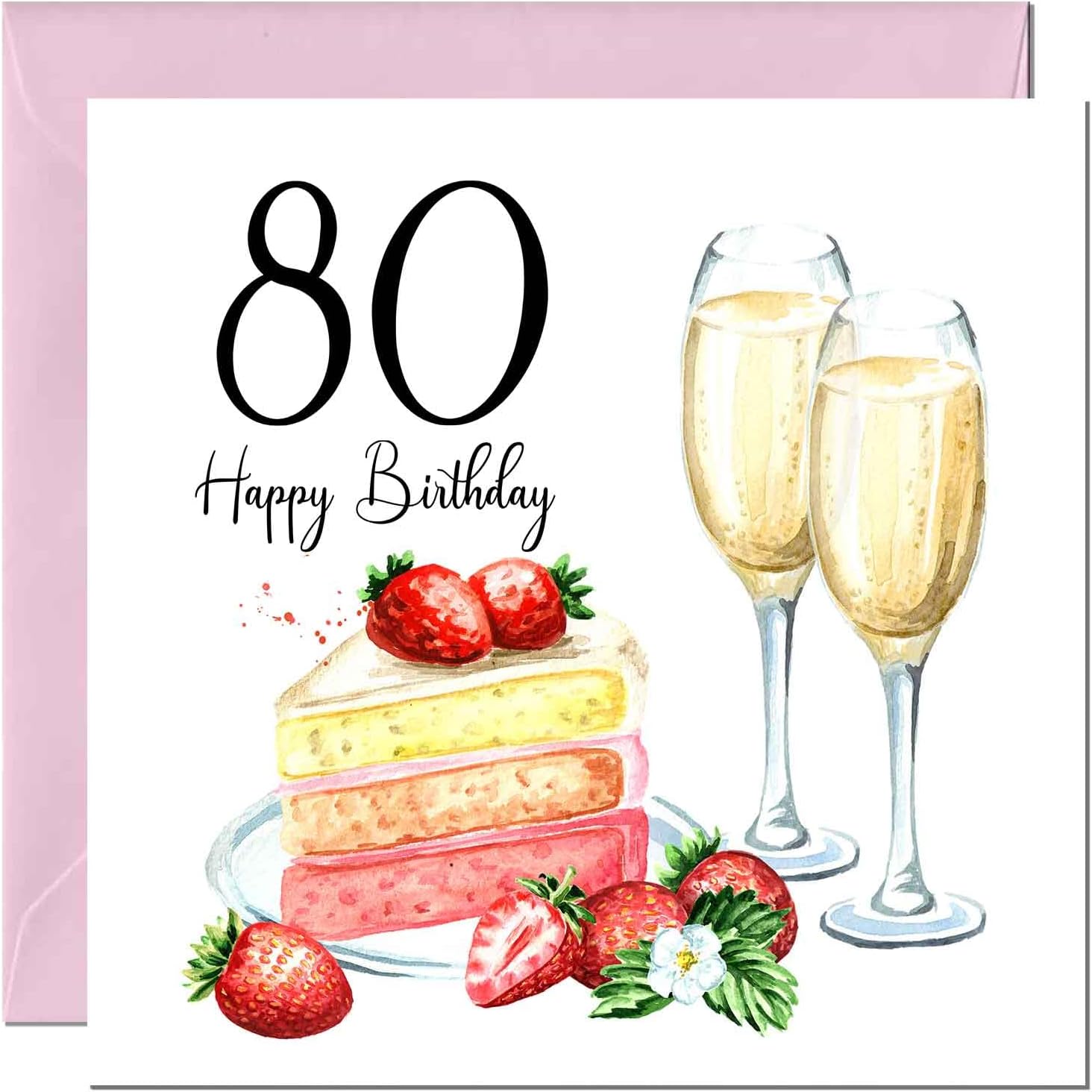 80th Birthday Card for Women - Strawberries & Cake - Ladies Birthday ...