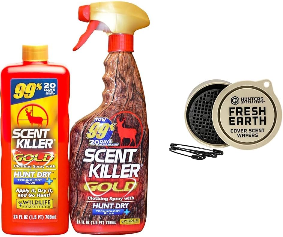 Wildlife Research Scent Killer 1259 Gold 24/24 Combo, 48 oz. & Hunters Specialties Fresh Earth Scent Wafers (3 Wafers) | Cover Scent Wafers Hunting Accessories