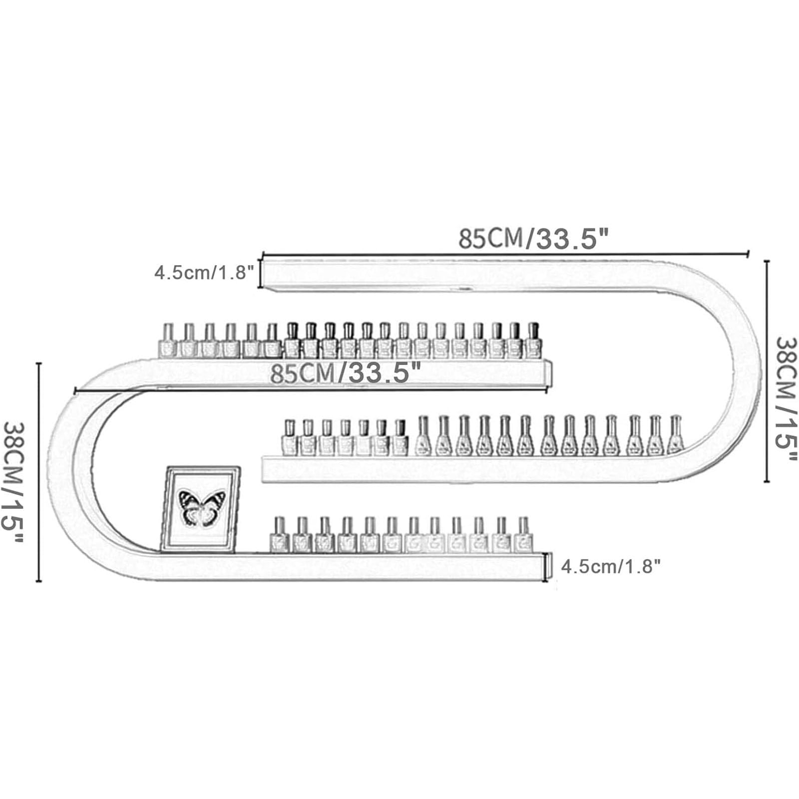 Porta Smalto a Parete in Metallo a Forma di U per espositori da Parete, espositore per Cosmetici per Rossetto, Organizer per flaconi di Smalto in Spa e Centri estetici, Nero (Bianco)