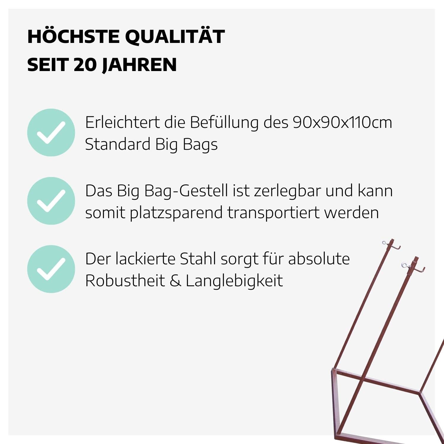 Big Bag Halter 101 x 101 x 140 cm I Einfüllhilfe für Säcke I Metall-Gestell für Asbest I Verschiebbare Aufnahmen & Platzsparender Transport I Baustellen-Zubehör