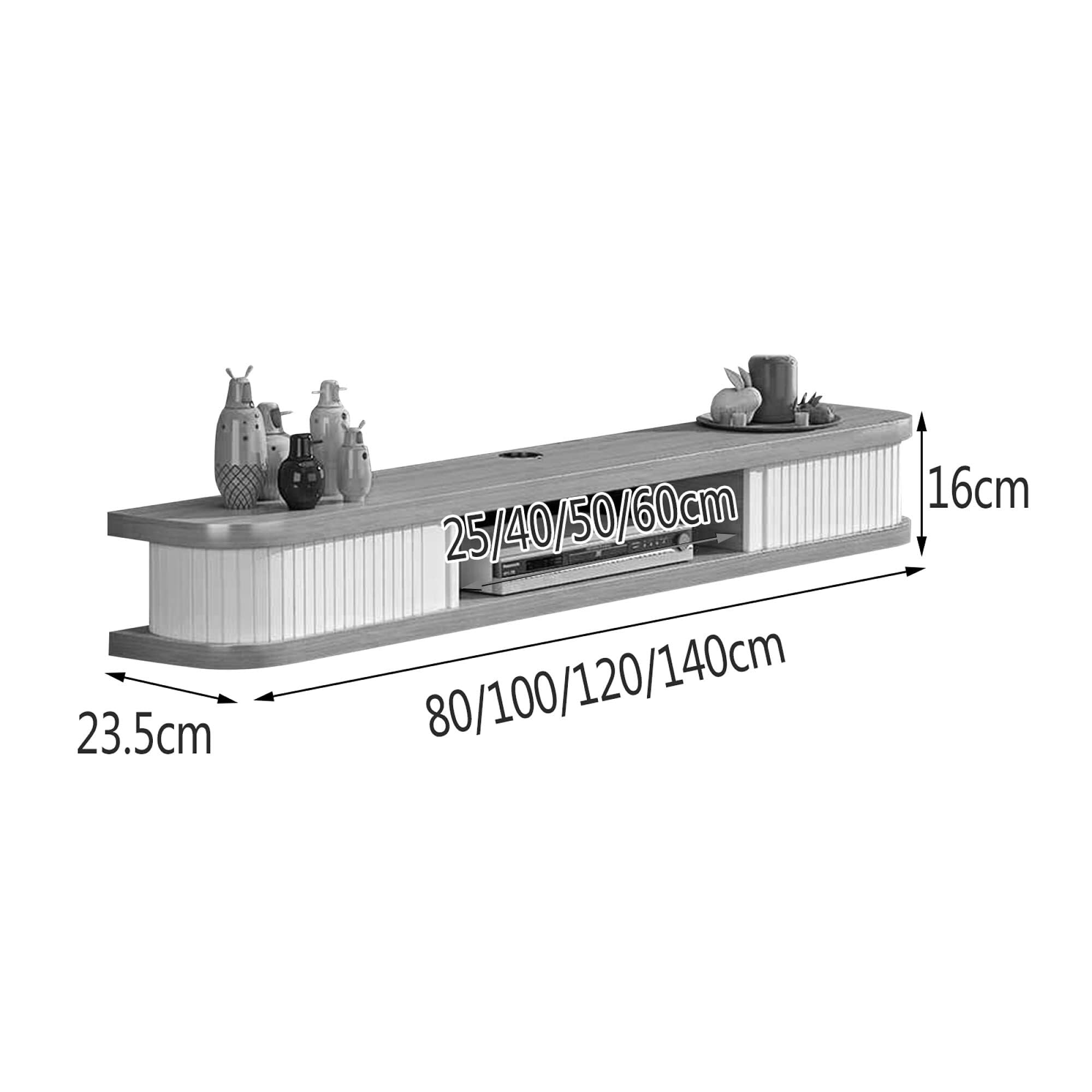 Mobile TV galleggiante con ante scorrevoli, supporto da parete per decoder, lettore DVD, mobile TV marrone (140 x 23,5 x 16 cm)