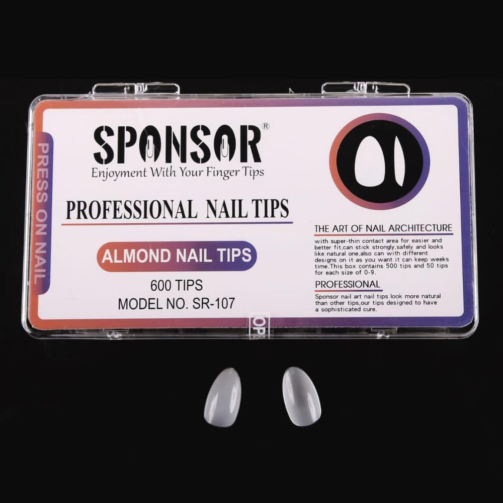 SPONSOR 600 Pcs Fake Nail Tips | Durable Acrylic False Nails for Professional & DIY Nail Art | Easy to Trim, Shape & Apply | Perfect for Salons & Home Use (Shade: Almond - 600 pc)-image-35