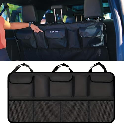 Organizador de maletero colgante para asiento trasero de automóvil para SUV, camioneta, camión con 9 bolsillos de tensión, organizador de ahorro de