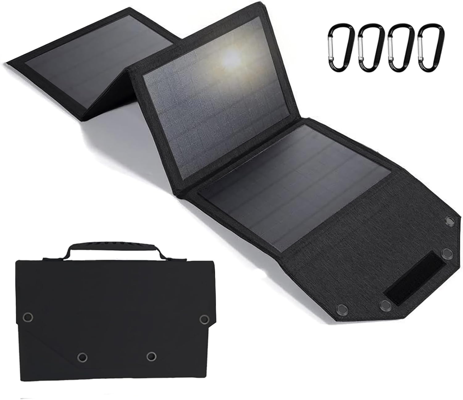 35W Portable Solar Charging Panel with USB-A/Type-C/DC Ports for Mobile Phones, Waterproof Smartphone Battery Charger, Foldable Solar Panel for Emergency Camping, Outdoor and Travel (Black)