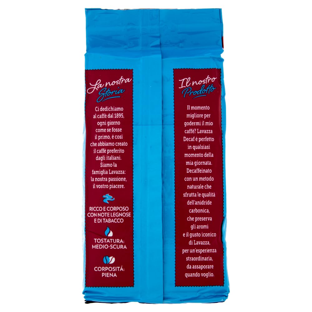 6 x LAVAZZA DEK Intenso Decaffeinated Ground Coffee 250g Italian Espresso