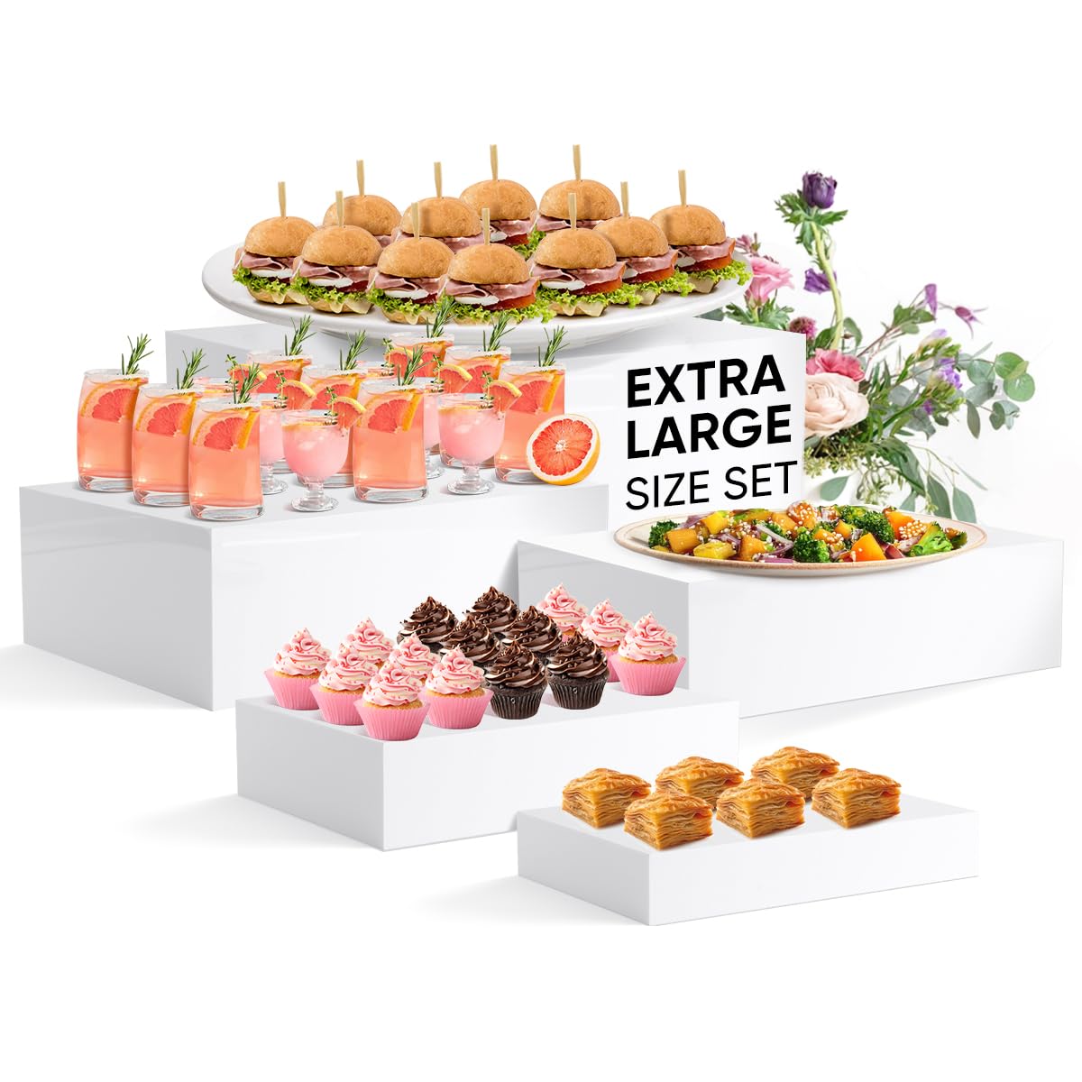 15.7" Extra Large Size Buffet Risers, Food Risers for Buffet Table, Display Stand Shelf for Catering Dessert Collectibles Jewelry Figures Show, Acrylic Cube Display Nesting Risers