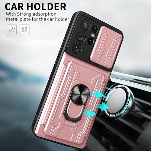 Miniatura 2 de Funda para Galaxy S21 Ultra 5G, diseñada para Samsung S21U con protector de pantalla, soporte para tarjetas desmontable, ranura para anillo, soporte