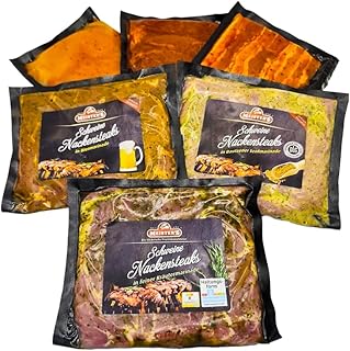 Mariniertes Grillfleisch Paket XXL mit Senf, Bier, Kräuter, Paprika, Bauchscheiben und Chicken Steak | 6x frisches Steakfleisch für Grill und Pfanne