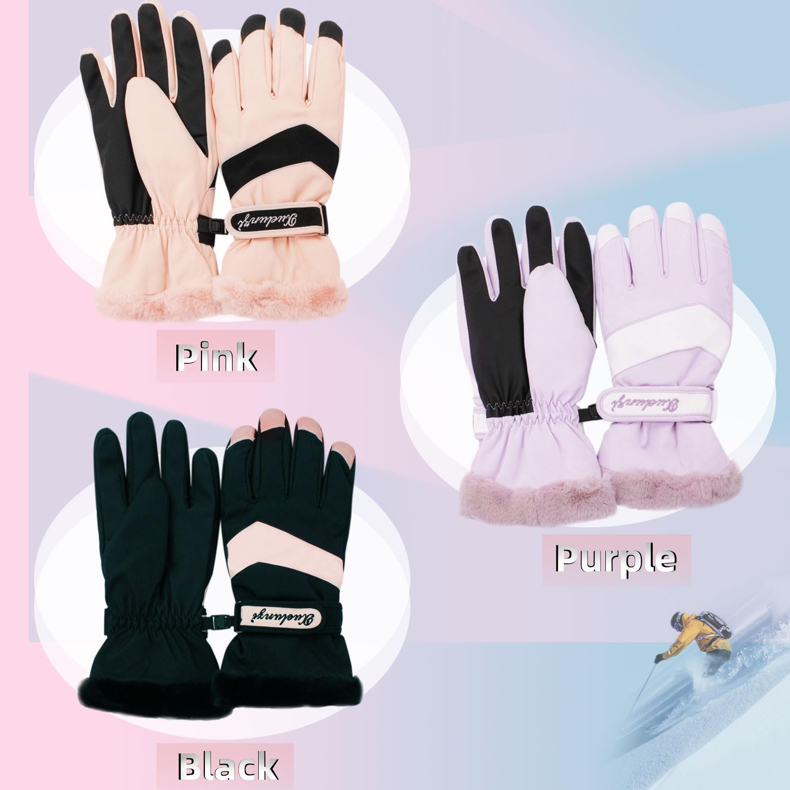 Andiker Guantes de esquí para mujer resistentes al viento y al agua térmicos de invierno