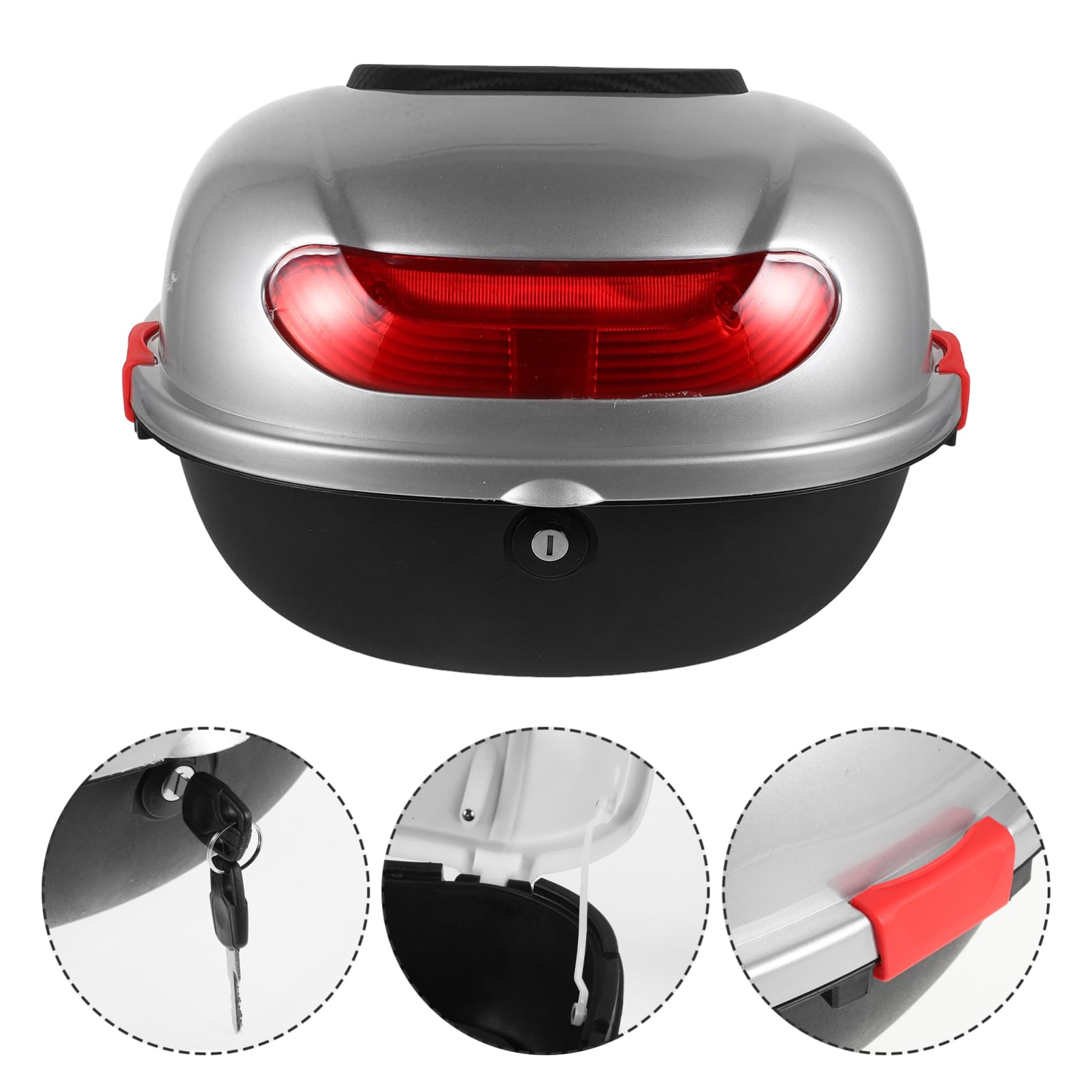VOSAREA Coffre Arrière Moto Argenté Base et Sangles Grosse Boîte de Rangement Étanche pour Scooter Électrique Top Case Polyvalent pour Transport Bagages et Outils Moto