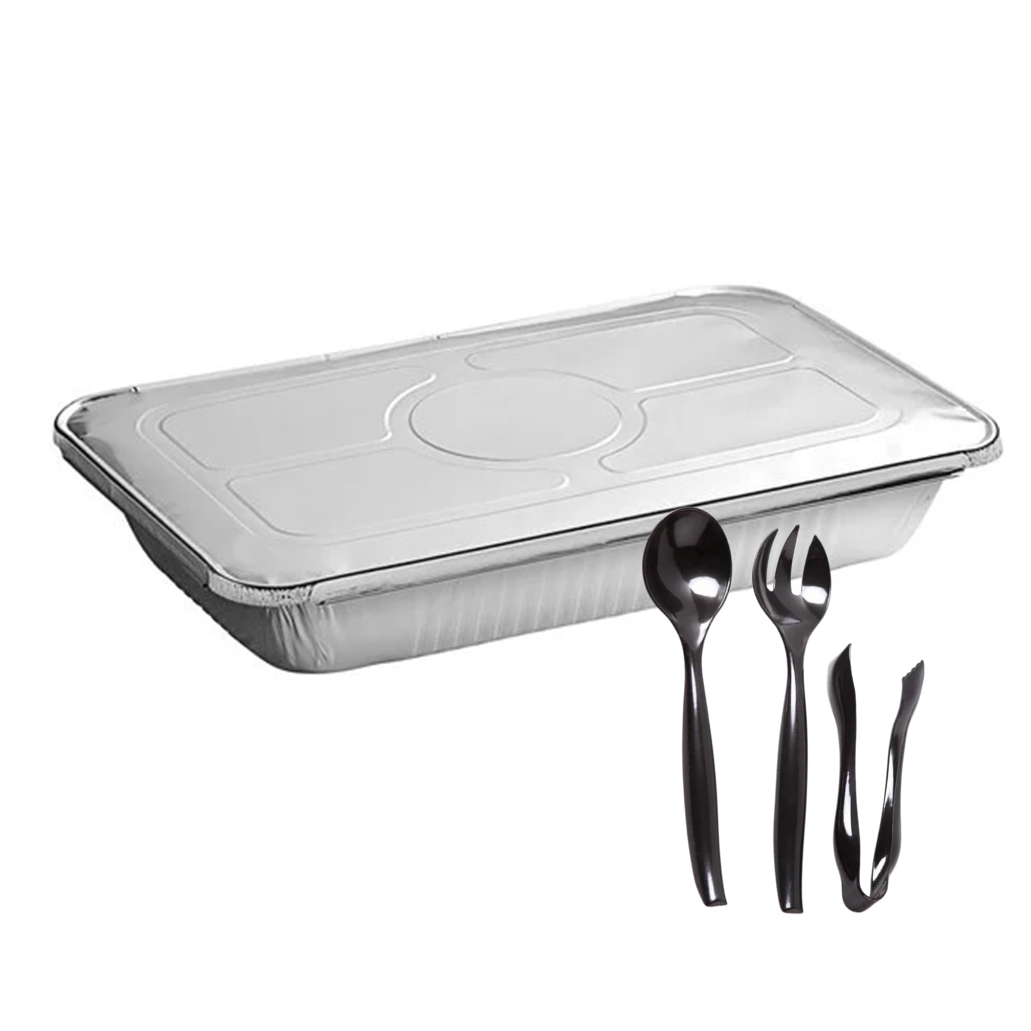 Nicole Fantini Aluminum Disposable Full Size Shallow Pan with Lids for Food Prepping - Includes FREE 3PCs Serving Utensils for Convenient Catering -10 Pans
