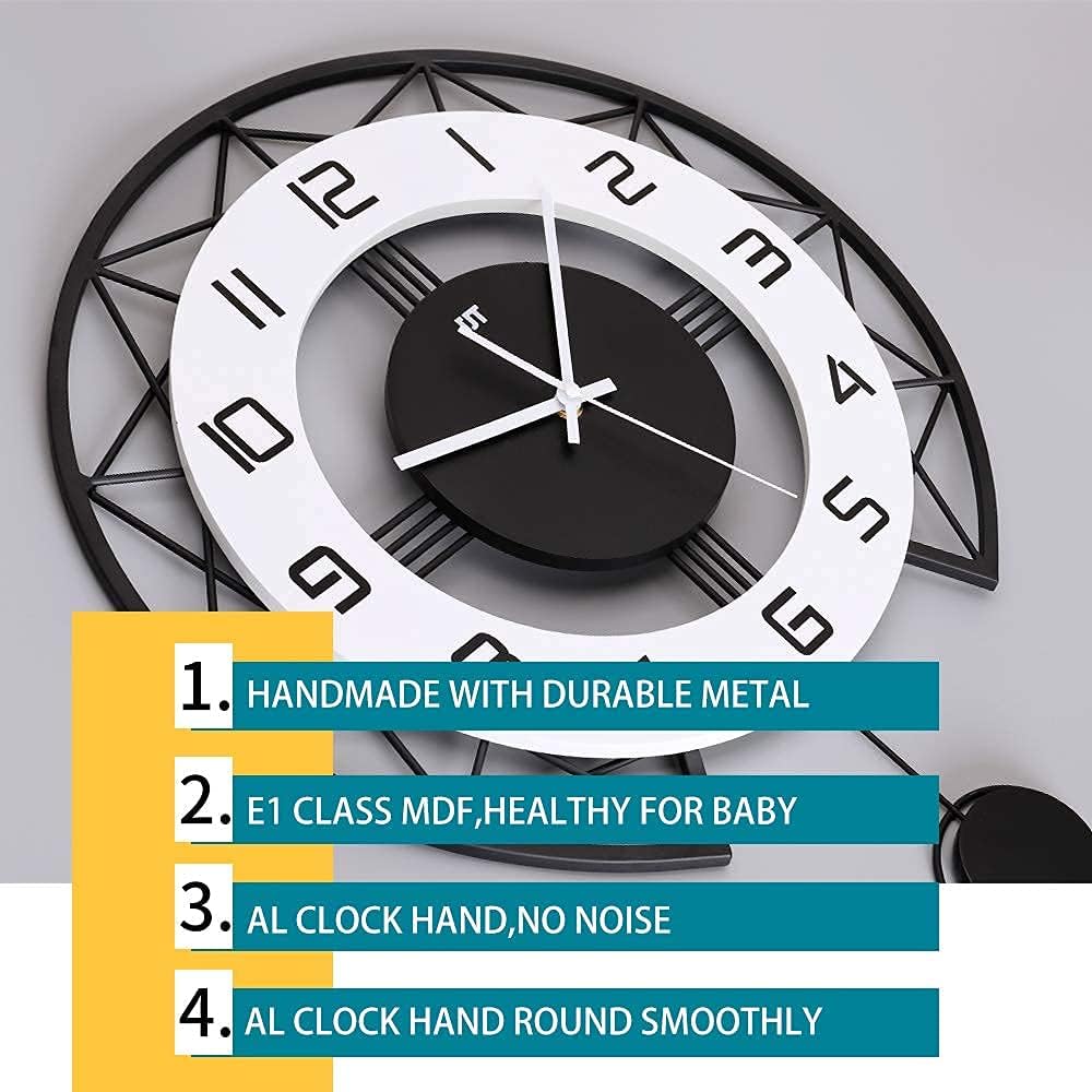 Große Wanduhr für Wohnzimmer 43cm Modern Metall Lautlos Pendel Wanduhr für Zuhause Küche Schlafzimmer Dekorative Uhr Ohne tickgeräusche Batteriebetrieben für Innenbereich Badezimmer