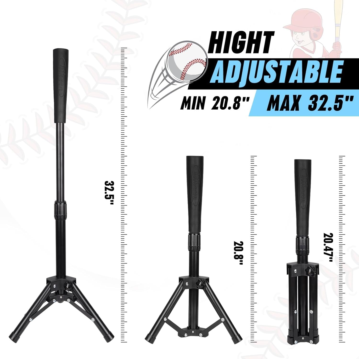 Hikeen Baseball & Softball Batting Tee Réglable en Hauteur pour Entraînement Batteur Débutant