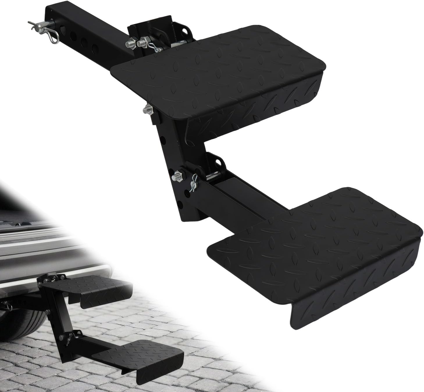 Hitch Step with 2 Folding Steps,Trailer Hitch Step for 2" Receiver,Truck Hitch Step with Two Folding Steps,Folded Dog Stairs & Dog Car Steps, Tow Hitch Step for Truck Camper, RV, Trailer, SUV