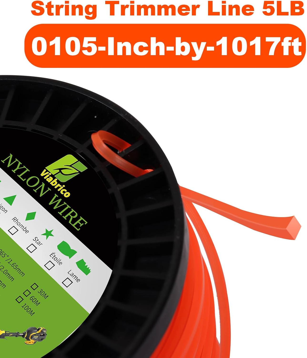 VIABRICO 105 Trimmer Line, 0.105" Weed Wacker Eater String, Commercial Grade Square Nylon String Trimmer Line Replacement for String Trimmer Weed Trimmer .105"-1070ft-5lb-Spool