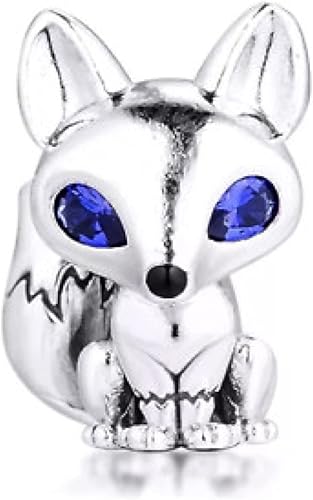 Clever Fox Blue Crystal Eyes 925 plata esterlina Charm Bead para pandora y pulseras o collares similares