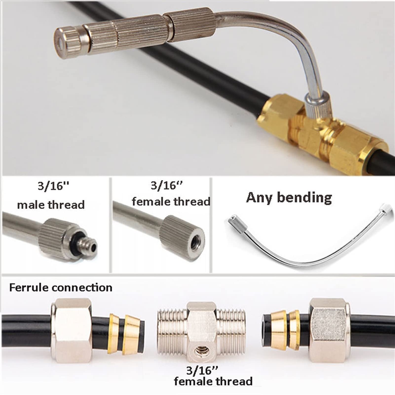 Paquete de 10 boquillas de nebulización de alta presión para sistema de refrigeración, boquillas de latón Mister con extensión de boquilla flexible y conector rápido de 3/8", boquillas de pulverizaci