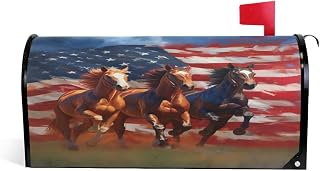 Cool American Flag Horses Mailbox Covers Letter Box Mailbox Decor Mail Box 21x18 inch for Outside Garden Yard Home