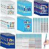 Geyee 30 Set Autism Awareness Accessories Include Autism Awareness Notepads and Pens Bulk with Inspirational Quotes for Support Groups, Women Men, School Supplies Boy Girls Teens Gifts