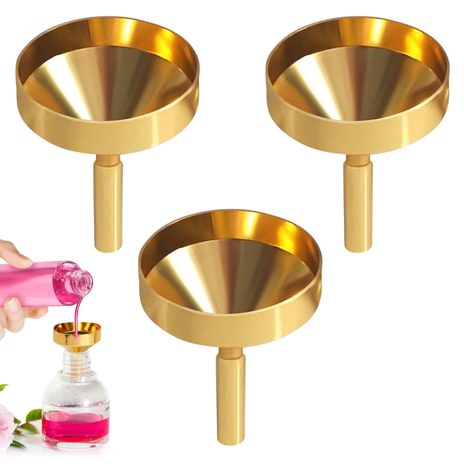 3 PCS Small Funnels for Filling Bottles, Mini Funnel for Filling Small Bottles or Containers, Metal Small Funnel for Mini Bottles, Perfume, Wine Pot, Cosmetics, Essential Oils (Mouth Diameter 2.5cm)