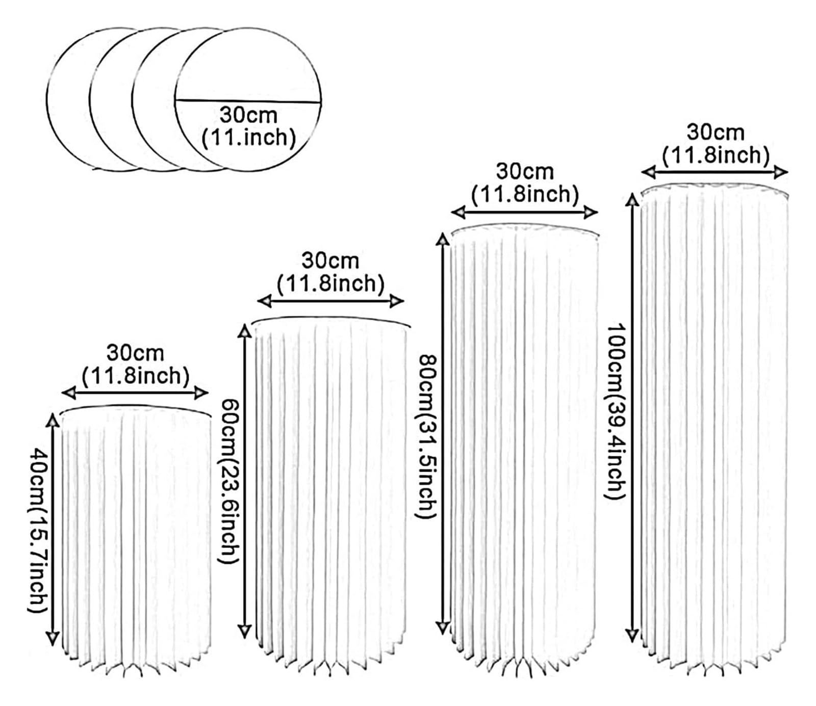socle d'exposition, 4 colonnes en carton pliables pour fêtes, supports cylindriques(Beige Diameter 30cm)