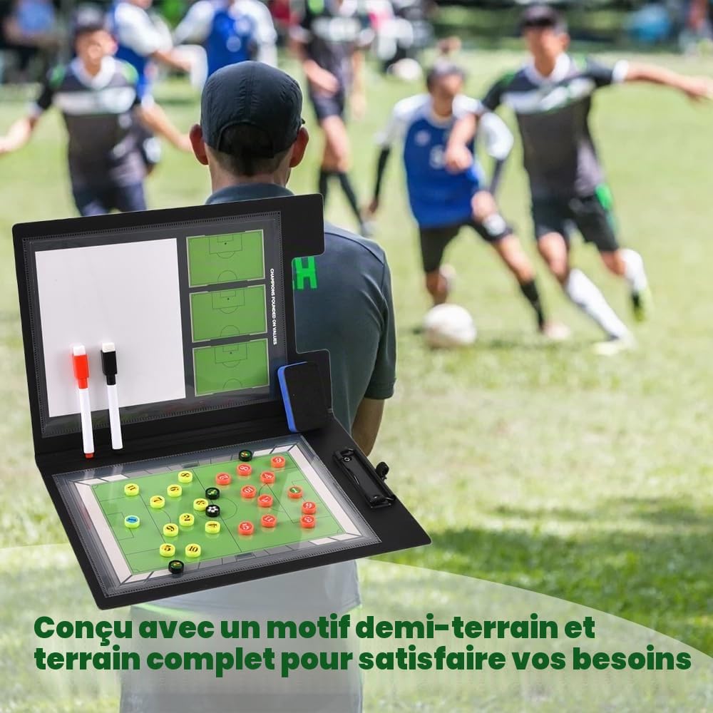 Tableau Tactique de Football - Accessoire Portable - pour entraîneur de Football - Film Tactique - Football - Basketball - Pliable - Magnétique - avec marqueur, Stylo, Gomme