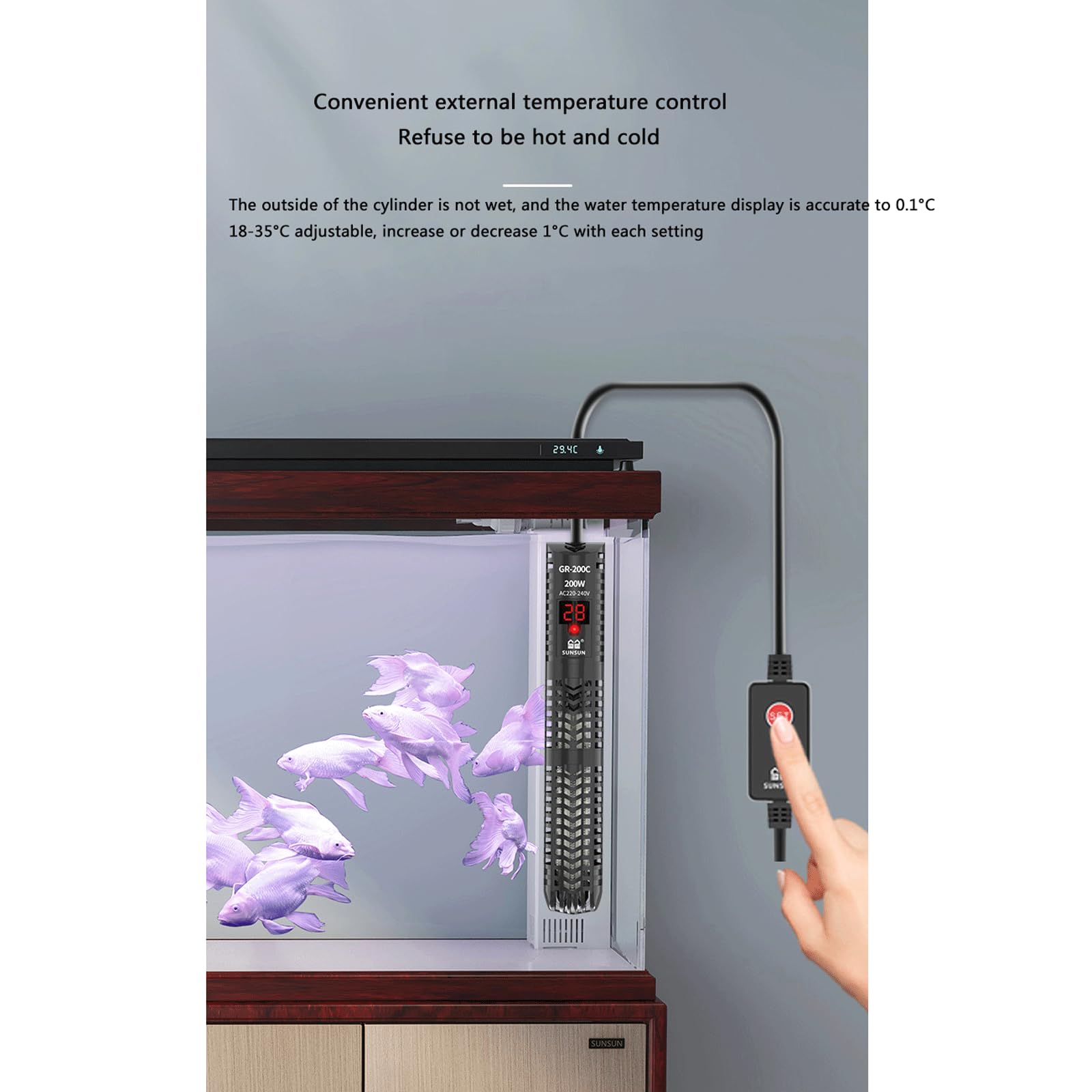 Termostato Automatico per Acquario con Display Digitale in Vetro per Asta riscaldante per Acquario, 200 W (300 W)